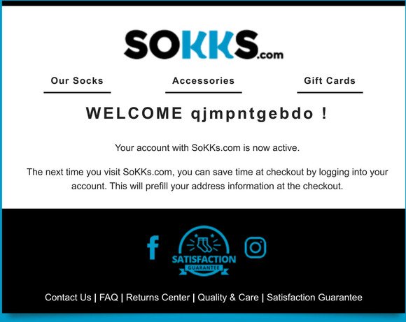 SoKKs.com - Customer Account Confirmation