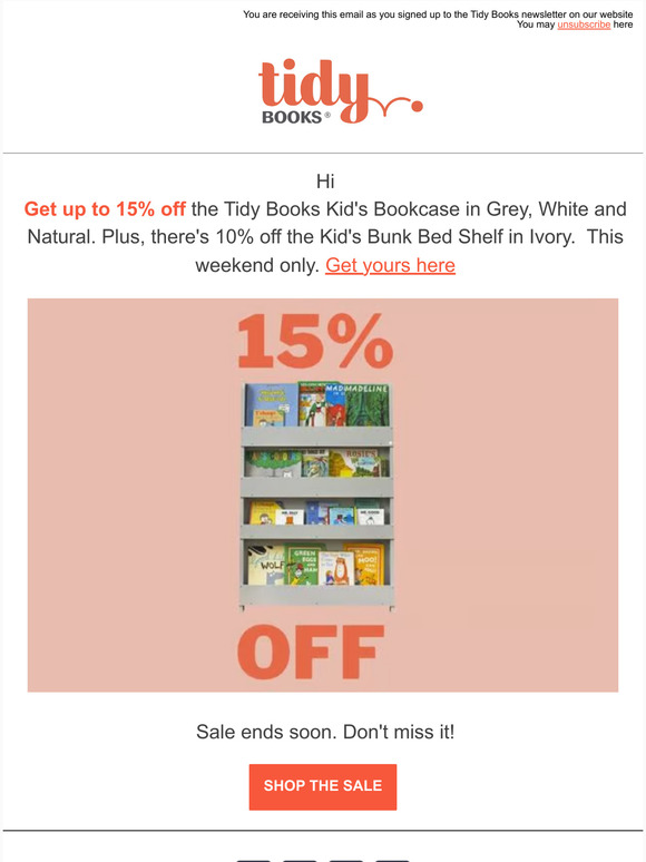 , 15% off Kids Bookcases