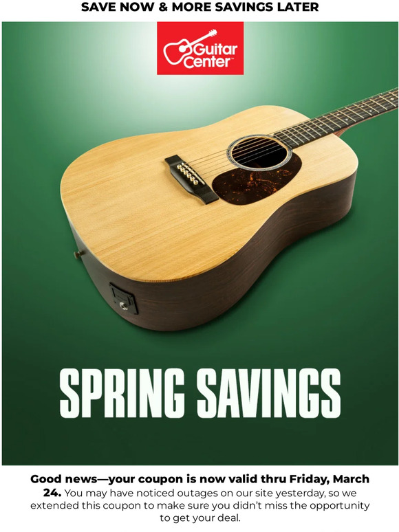 Guitar Center Extended Spring Savings Coupon Milled