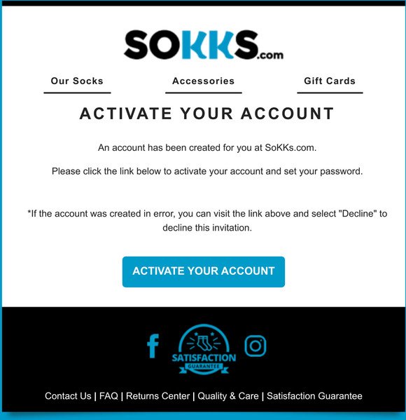 SoKKs.com - Customer Account Activation