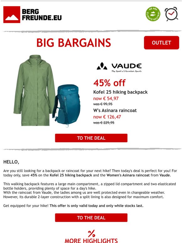 ⏰ Today only: 45% off Vaude walking backpack & raincoat