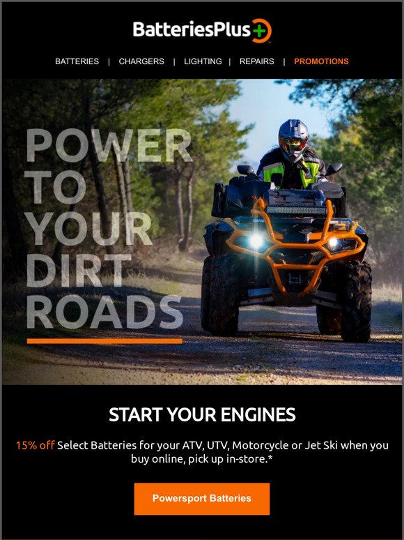 Start your engines - it's a UTV battery sale.