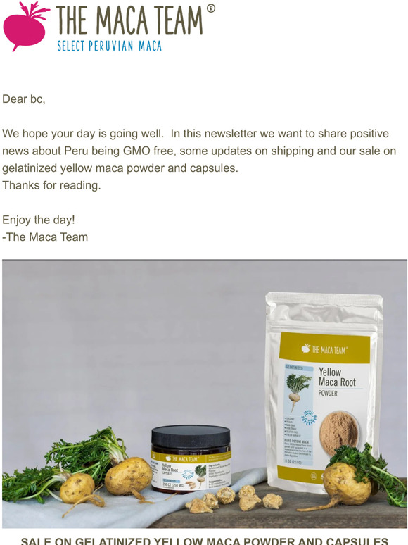 Sale on Gel Yellow Maca, Shipping Options, New Recipe