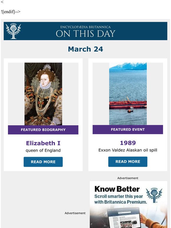 Exxon Valdez Alaskan oil spill, Elizabeth I is featured, and more from Britannica