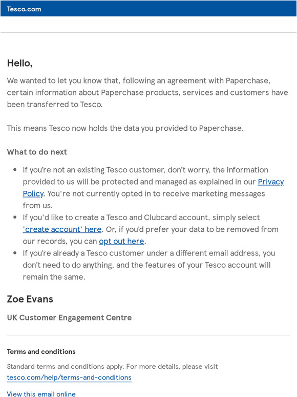 Important information about Paperchase and Tesco
