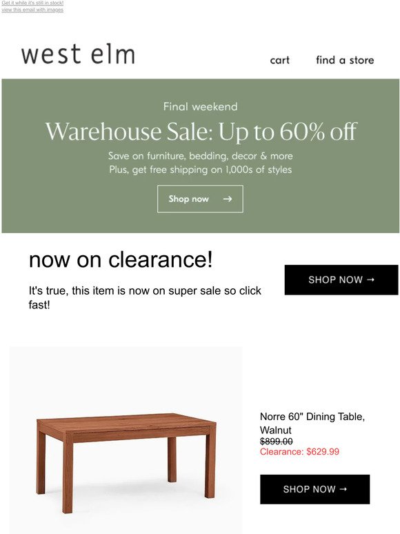 OFFICIALLY ON CLEARANCE! Our Norre Dining Table (60", 74") won't be here for long *Plus, final weekend for up to 60% off!