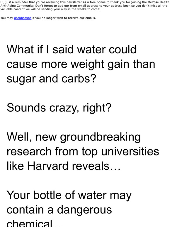 DeRose Health Harvard Water causes weight gain and premature death