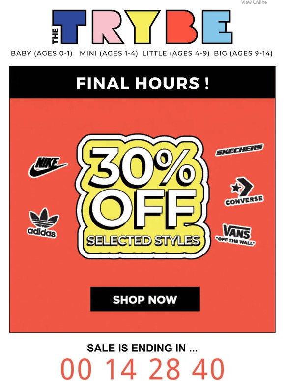 30% off selected styles ENDS MIDNIGHT 😱