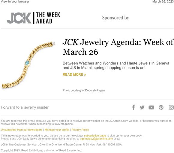 JCK Jewelry Agenda: Week of March 26