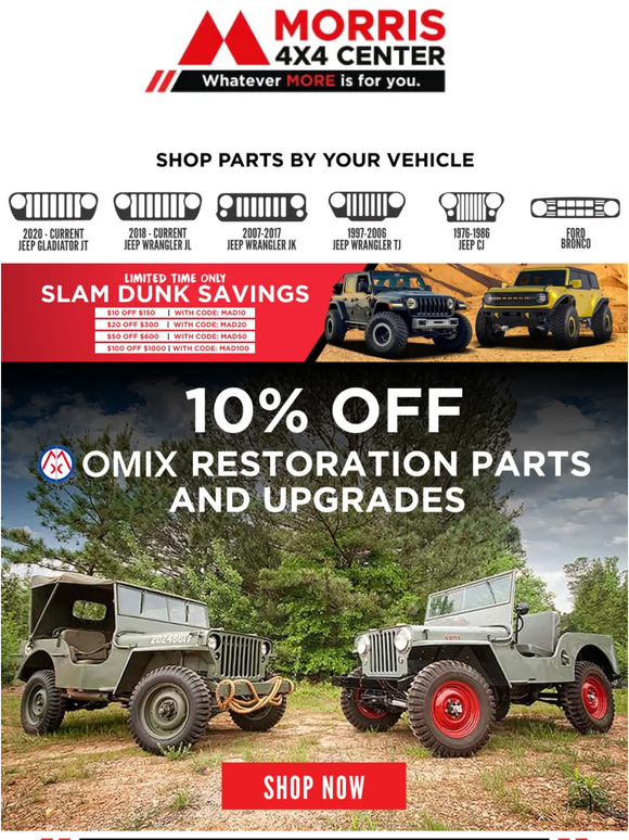 Morris 4x4 Center 10 Off All Omix Parts for Your Jeep New or Old πΆ π΄