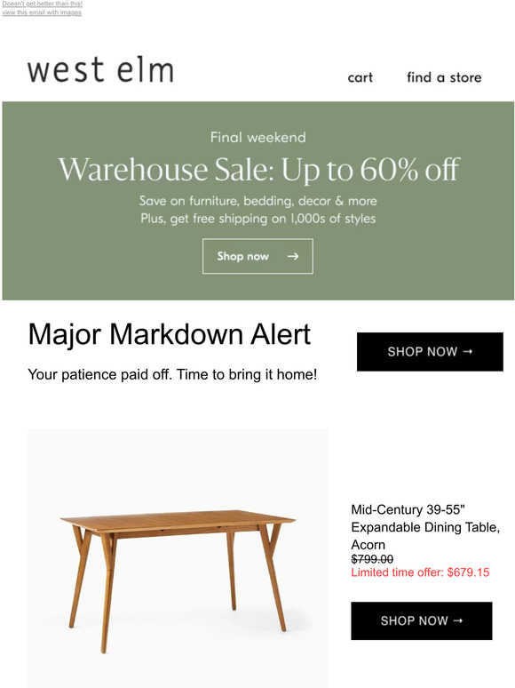 Mid-Century Expandable Dining Table (39"-92") is on *sale* but going fast *Plus, final weekend for up to 60% off!