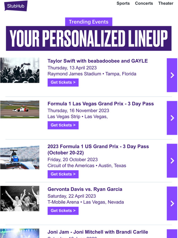 Your StubHub event lineup - StubHub