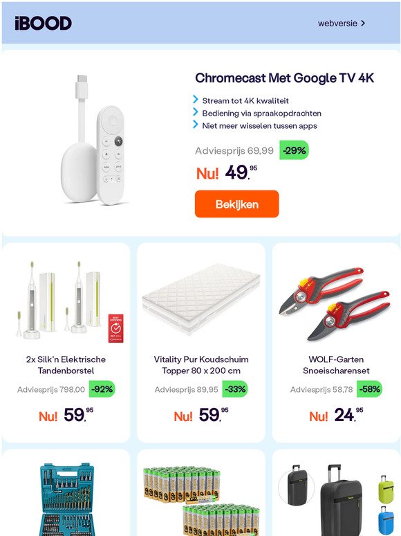 Chromecast Met Google TV 4K -29% | 2x Silk'n Elektrische Tandenborstel -92% | Vitality Pur Koudschuim Topper 80 x 200 cm -33%