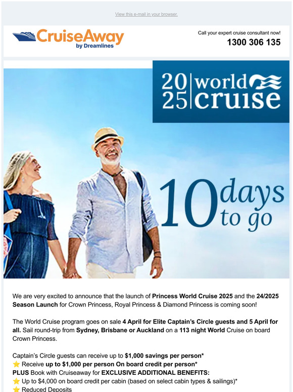 CruiseAway by Dreamlines Pty Ltd 10 Days to go 2025 Princess World