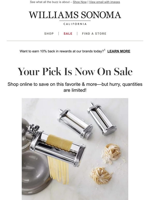 WilliamsSonoma Good news! KitchenAid(R) 3Piece Pasta Roller & Cutter