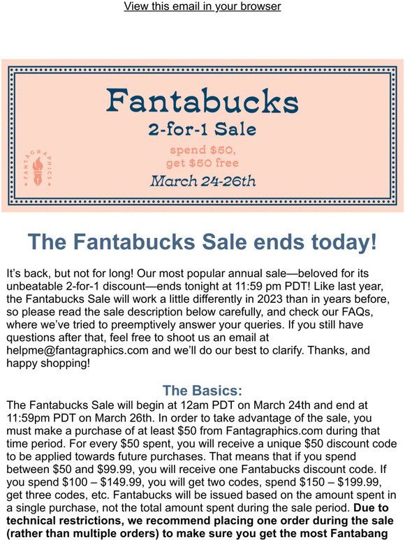 The Fantabucks 2-for-1 Sale Ends Tonight!