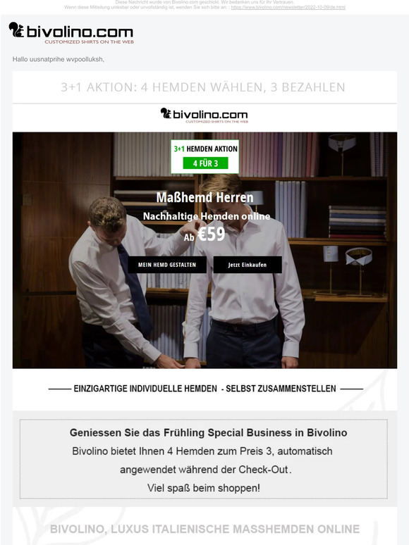 BIVO4 AKTION – 4 HEMDEN WÄHLEN, 3 BEZAHLEN