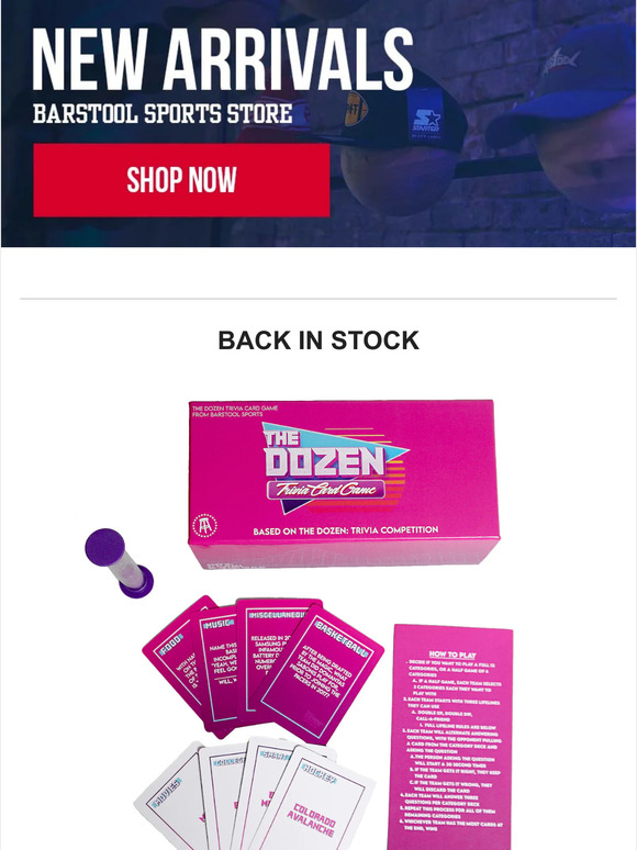 Barstool This Week's New Arrivals Nooners, A New Clown + The Dozen Trivia Card Game is Back In