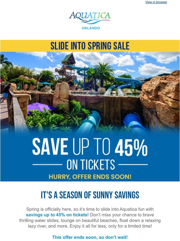 Slide Into Spring Sale: Save up to 45% on Tickets!