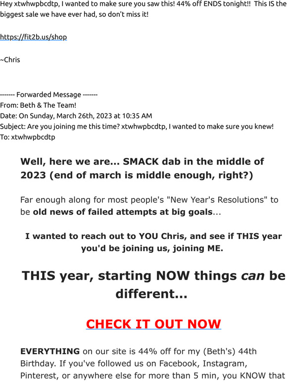 Did you see this? Fw: Are you joining me this time?