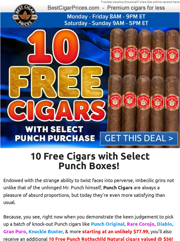 Best Cigar Prices 🥴 10 Free Cigars with Select Punch Boxes! 🥴 Milled