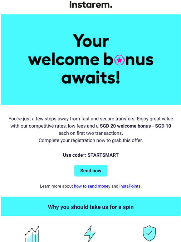 Your SGD 20 welcome bonus will be gone soon | Send now