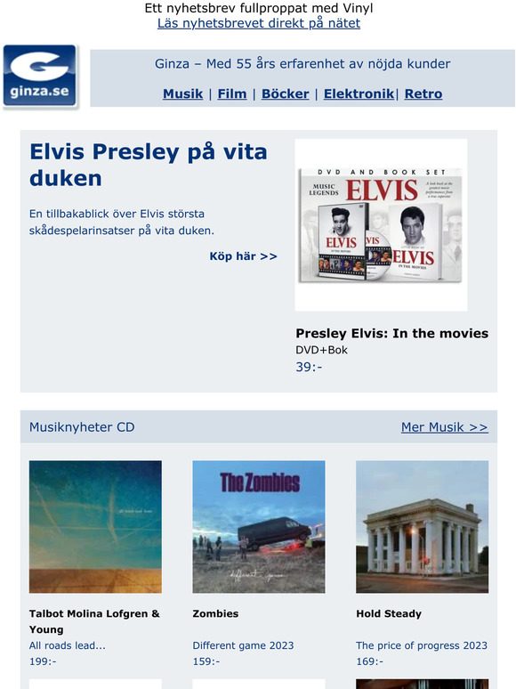 Musiknyheter från Ginza | Massor med Vinyl | Elvis på vita duken