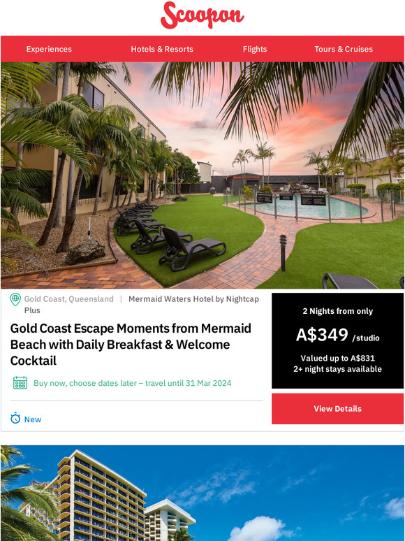 Scoopon: First Time Ever Mermaid Waters Hotel Gold Coast Escape 