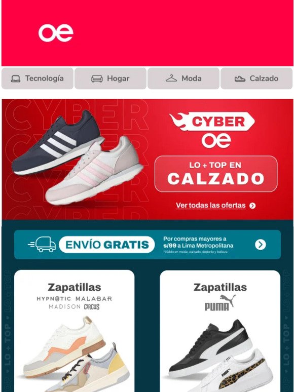 🚨 ¡Lo mejor en Cyber OE!😱 📣 Hasta 30% dscto en Zapatillas