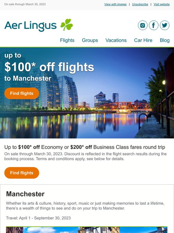Save up to $100 on Economy $200 on Business Class fares