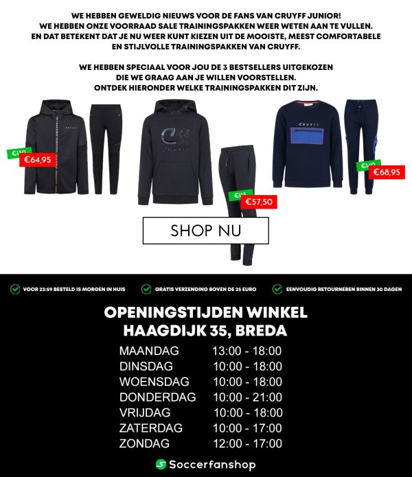 Cruyff MEGA SALE! Nu ook senior maten. Milled