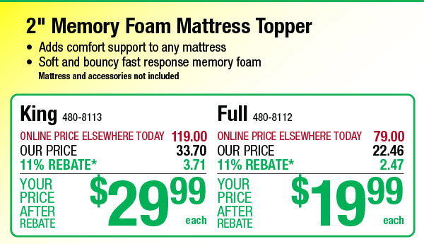 Mattress Toppers Starting at $19.99 after rebate*