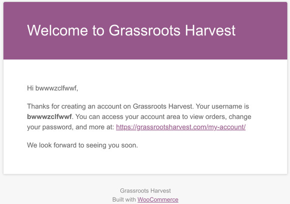 Your Grassroots Harvest account has been created!