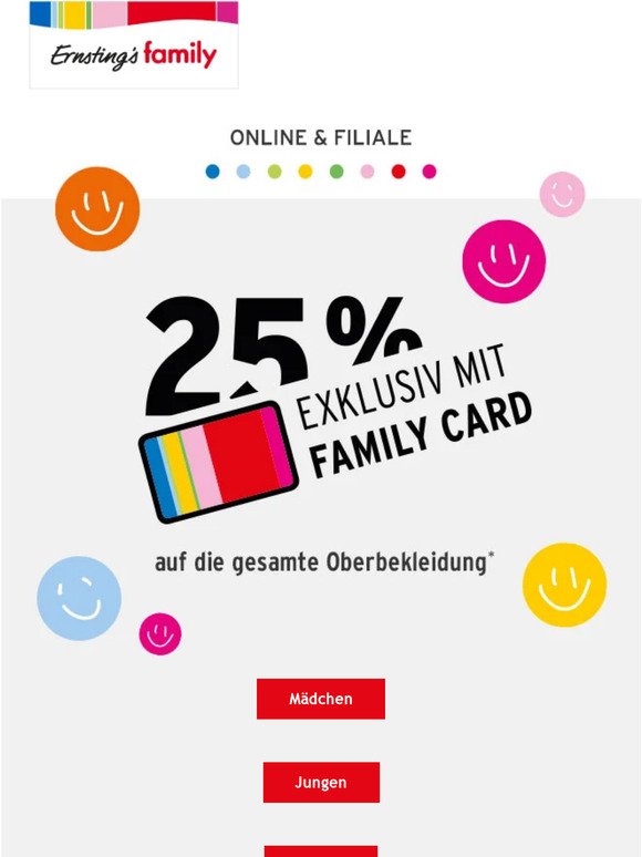 📢 25% auf die gesamte Oberbekleidung – nur mit Family Card
