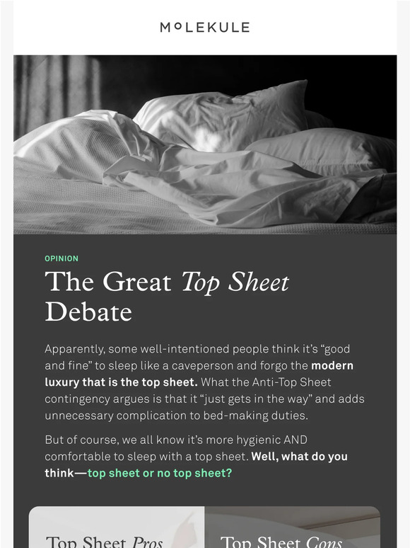 Molekule Let’s put this to bed Top sheet or no top sheet? Milled