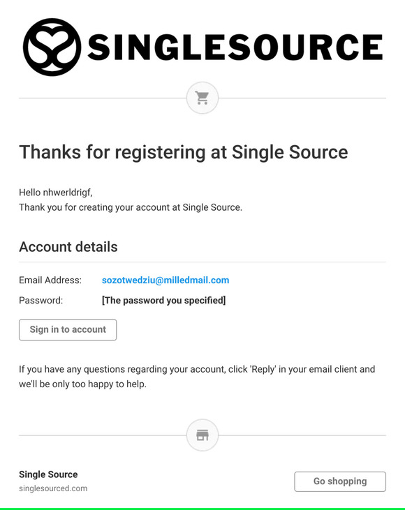 Thanks for registering at Single Source