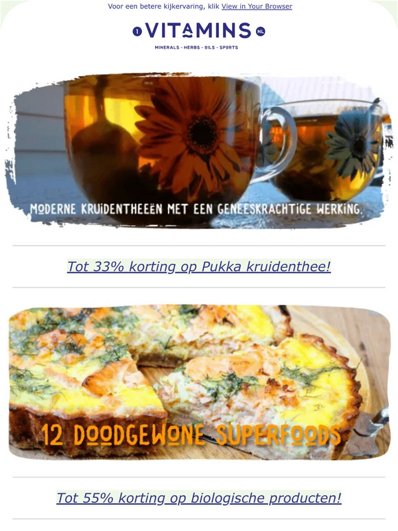 🍵 Tot 33% korting op Pukka thee, Orthica en Vitakruid  ✅ Tot 55% korting op biologisch