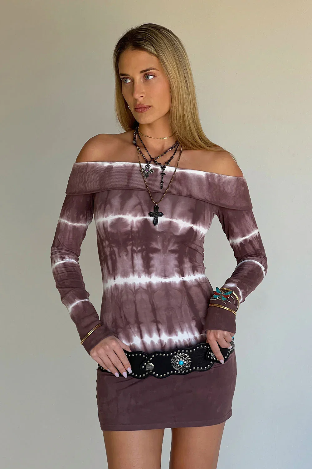 Image of Cinzia Long Sleeve Tie Dye Dress - Taro Tie Dye