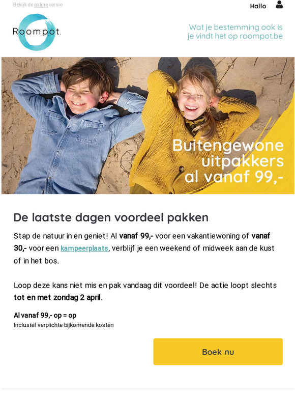 Profiteer nog van de laatste dagen voordeel met een verblijf vanaf 99,-