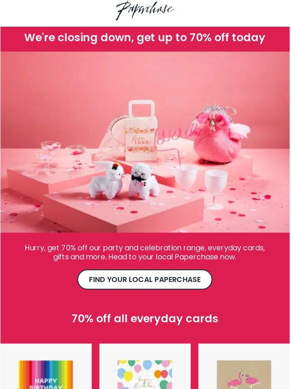 70% off celebration, gifts, cards and more 🎈🎉🥳