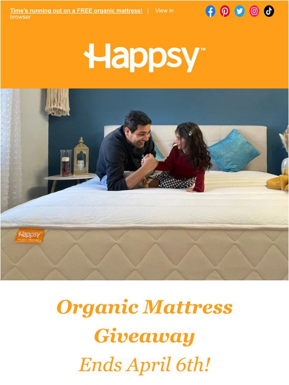 ⏰ Time’s running out for a FREE organic mattress!