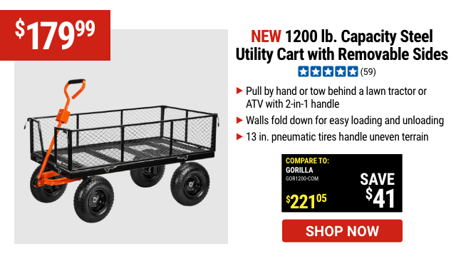 1200 lb. Capacity Steel Utility Cart with Removable Sides