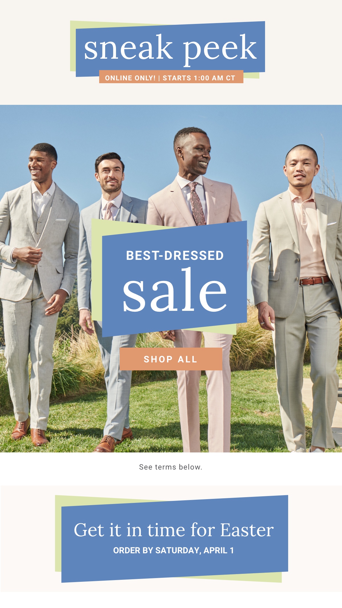 Men's Wearhouse Our Best Dressed Sale starts TONIGHT at 100AM CT