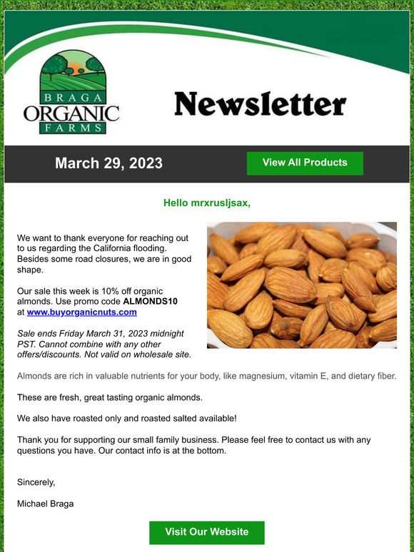 10% off Almonds until Friday