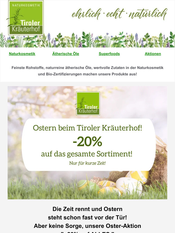 Für kurze Zeit: -20% auf ALLES! Für duftende & entspannte Ostern!