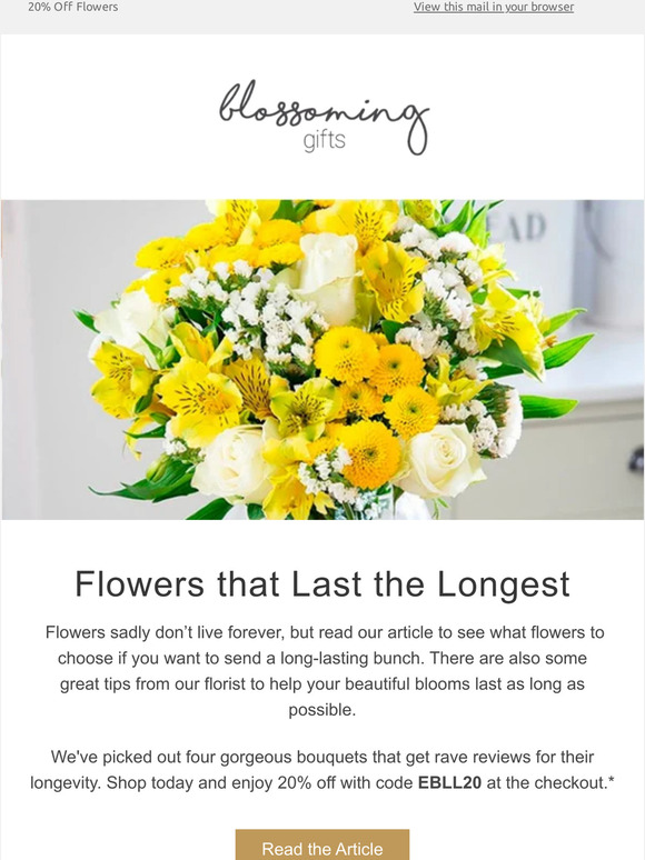 20% off our longest lasting bouquets