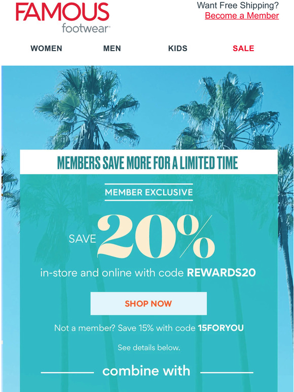 Famous Footwear NEW DEAL ALERT! 20 off (almost) EVERYTHING Milled