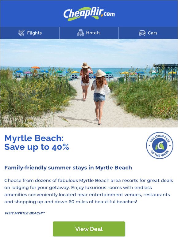 Vacation Deals: Myrtle Beach 40% Off / $659+ Playa del Carmen / $975+ St. Lucia