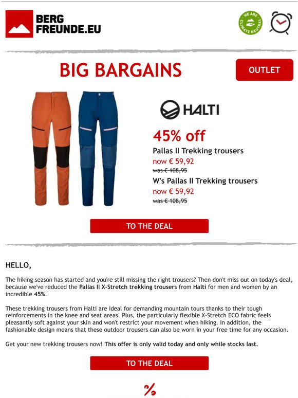 ⏰ Today only: 45% off Halti trekking trousers