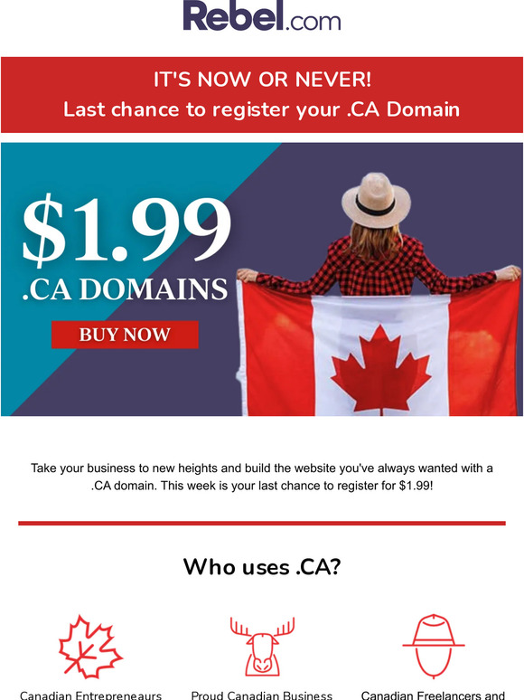 Last Chance for $1.99 .CA Domain!